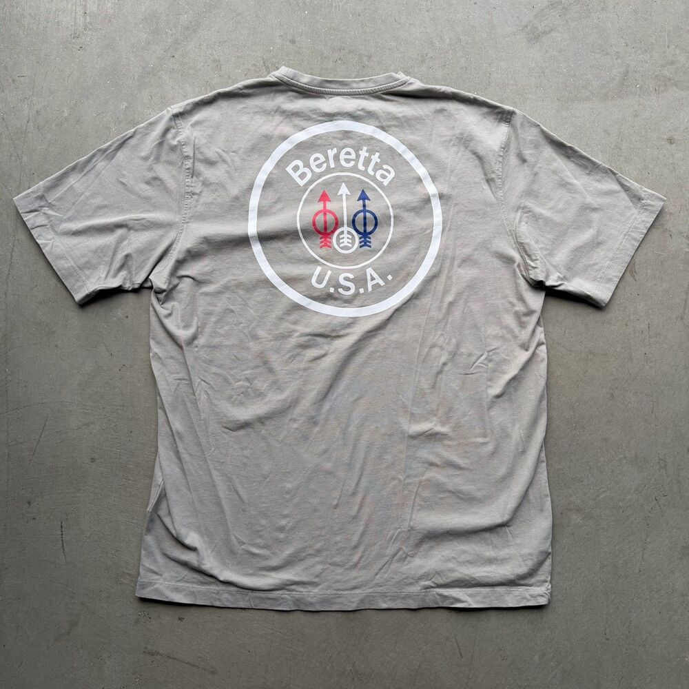 Beretta USA Mens XL Logo Short Sleeve T Shirt Gun Promo Tee Firearm Cotton Gray